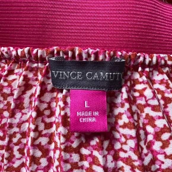 Vince Camuto Pleated Tea Length (MIDI) Pink Red & Ivory Skirt, Pull On, Size Lg - Picture 6 of 9